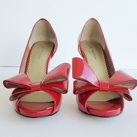 Ann Klein Mafaraday Candy Red Bow Heels Pumps PinUp - Picture 7 of 14